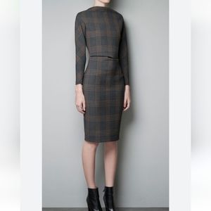 Zara Checked Tartan Midi Wiggle Dress Women’s Medium Fitted Rare